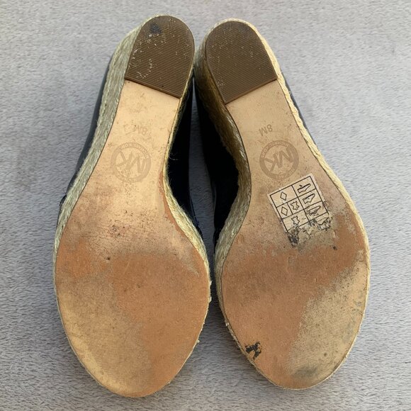 MICHAEL Michael Kors Navy Blue Leather Patent Espadrille Wedges Sz8 - Picture 13 of 16